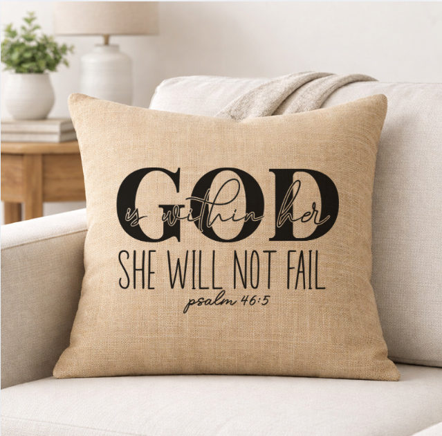 God is With Her – Faith-Inspired Linen Throw Pillow