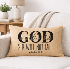 God is With Her – Faith-Inspired Linen Throw Pillow