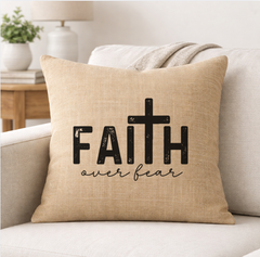 Faith Over Fear – Faith-Inspired Linen Throw Pillow