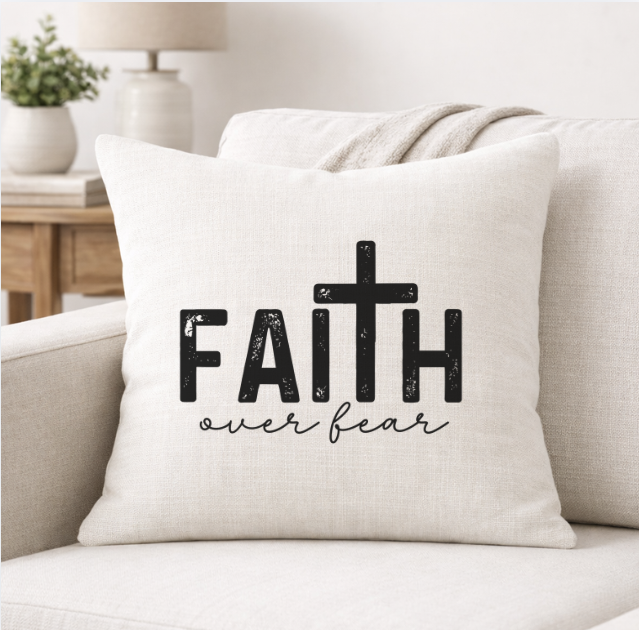 Faith Over Fear – Faith-Inspired Linen Throw Pillow