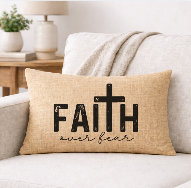 Faith Over Fear – Faith-Inspired Linen Throw Pillow