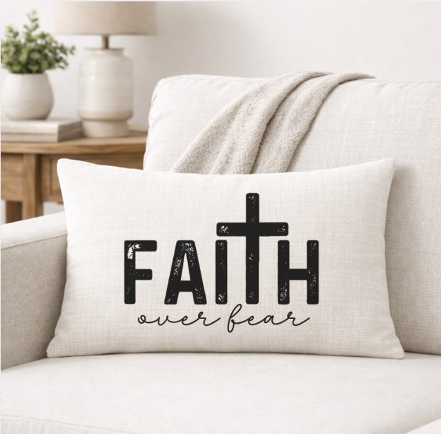 Faith Over Fear – Faith-Inspired Linen Throw Pillow