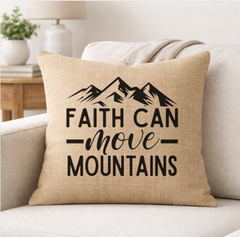 Faith Can Move Mountains – Faith-Inspired Linen Throw Pillow