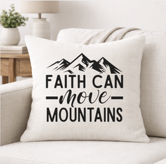 Faith Can Move Mountains – Faith-Inspired Linen Throw Pillow