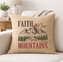 Faith Can Move Mountains – Faith-Inspired Linen Throw Pillow