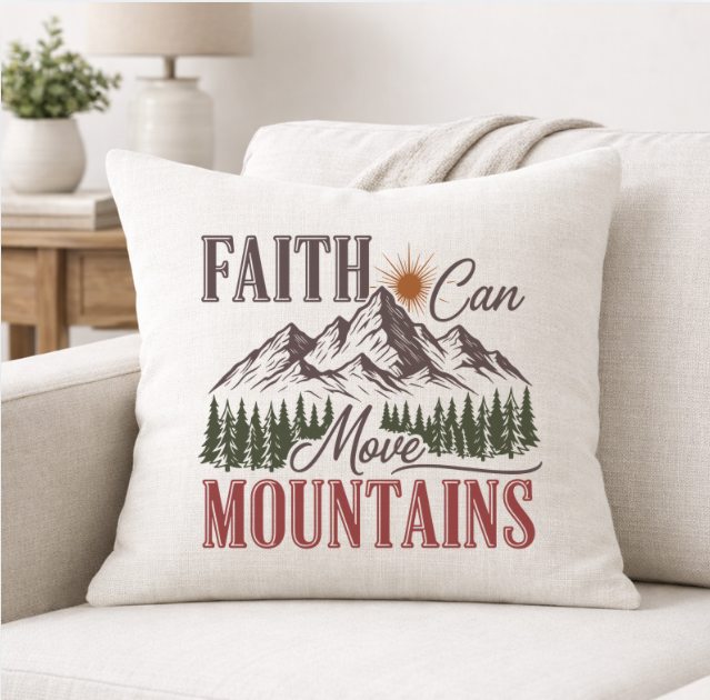 Faith Can Move Mountains – Faith-Inspired Linen Throw Pillow