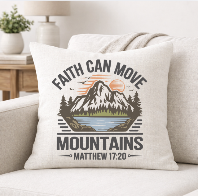 Faith Can Move Mountains – Faith-Inspired Linen Throw Pillow