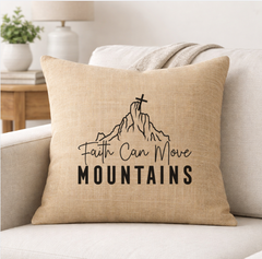Faith Can Move Mountains – Faith-Inspired Linen Throw Pillow
