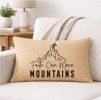 Faith Can Move Mountains – Faith-Inspired Linen Throw Pillow