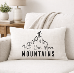 Faith Can Move Mountains – Faith-Inspired Linen Throw Pillow