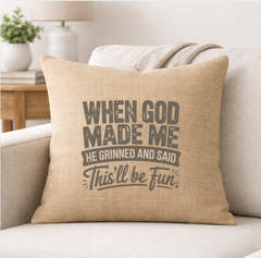 When God Made Me – Faith-Inspired Linen Throw Pillow
