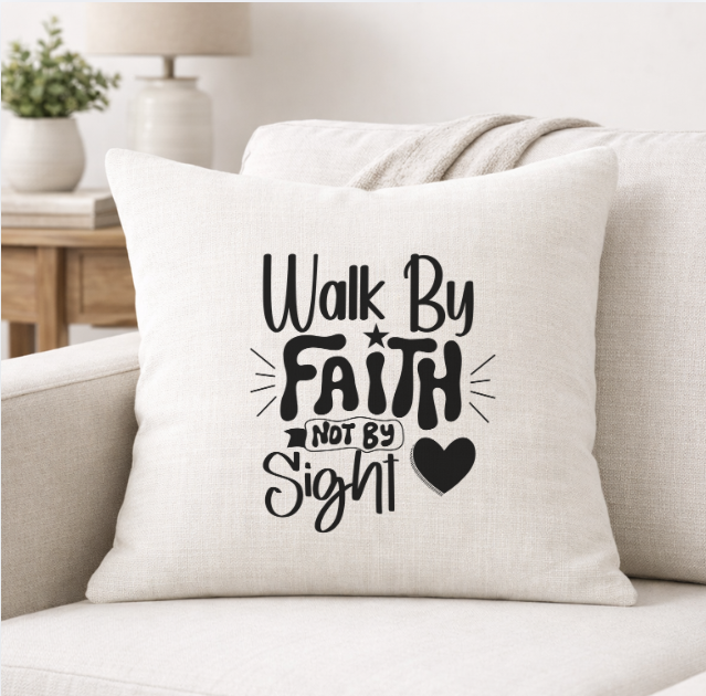 Walk by Faith– Faith-Inspired Linen Throw Pillow