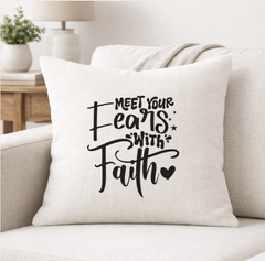 Meet Your Fears With Faith – Faith-Inspired Linen Throw Pillow