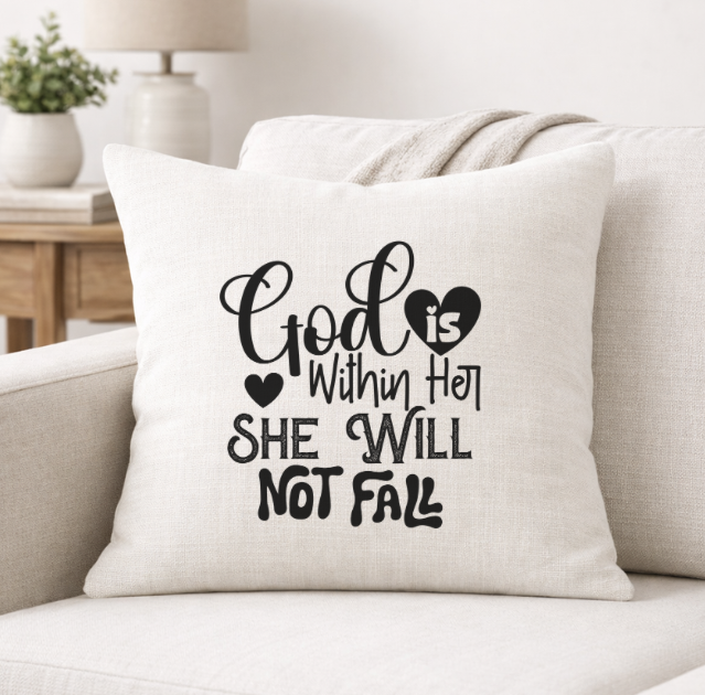 She Will Not Faith – Faith-Inspired Linen Throw Pillow