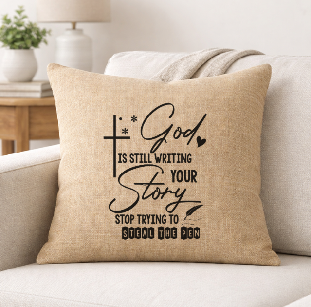 Stop Trying to Steal The Pen – Faith-Inspired Linen Throw Pillow