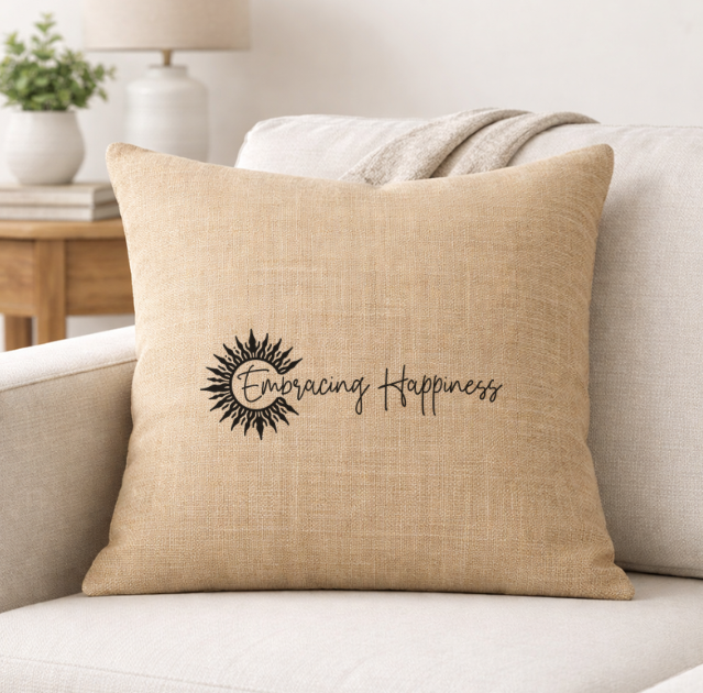 Embracing Happiness – Faith-Inspired Linen Throw Pillow