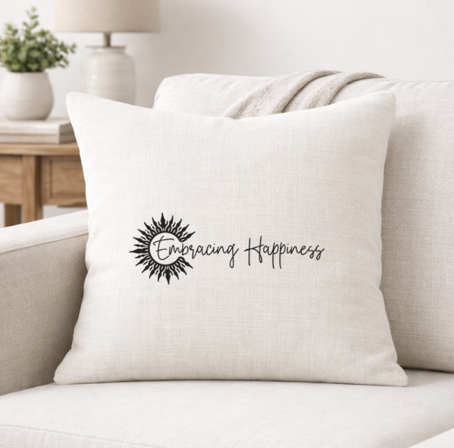 Embracing Happiness – Faith-Inspired Linen Throw Pillow