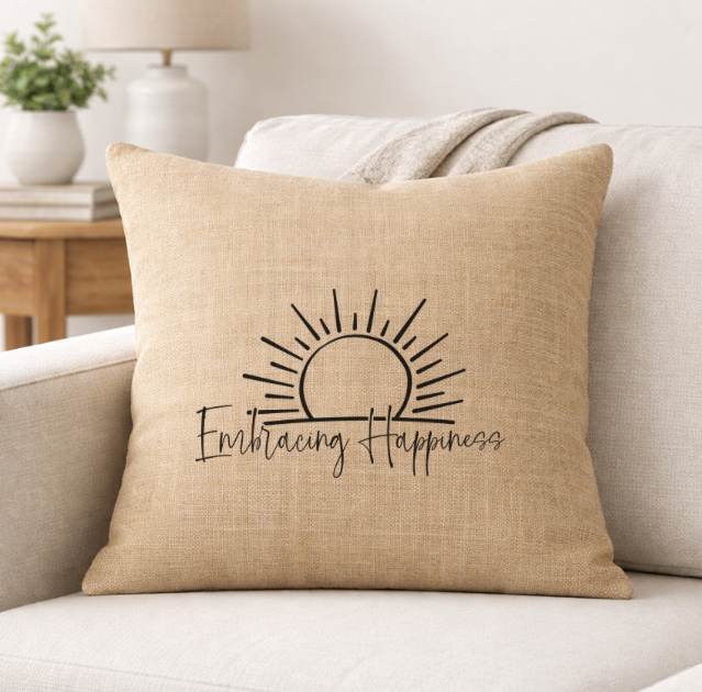 Embracing Happiness – Faith-Inspired Linen Throw Pillow