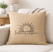 Embracing Happiness – Faith-Inspired Linen Throw Pillow