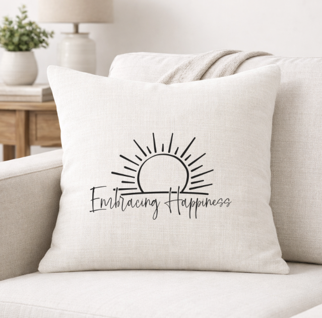 Embracing Happiness – Faith-Inspired Linen Throw Pillow
