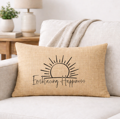 Embracing Happiness – Faith-Inspired Linen Throw Pillow