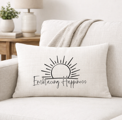 Embracing Happiness – Faith-Inspired Linen Throw Pillow