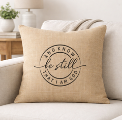 Be Still and Know That I am God – Faith-Inspired Linen Throw Pillow