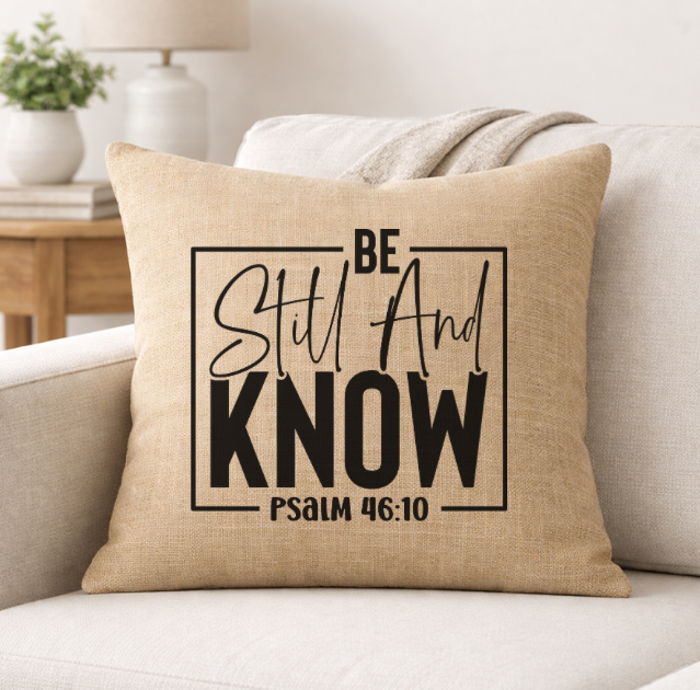 Be Still and Know – Faith-Inspired Linen Throw Pillow