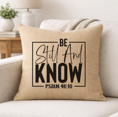 Be Still and Know – Faith-Inspired Linen Throw Pillow