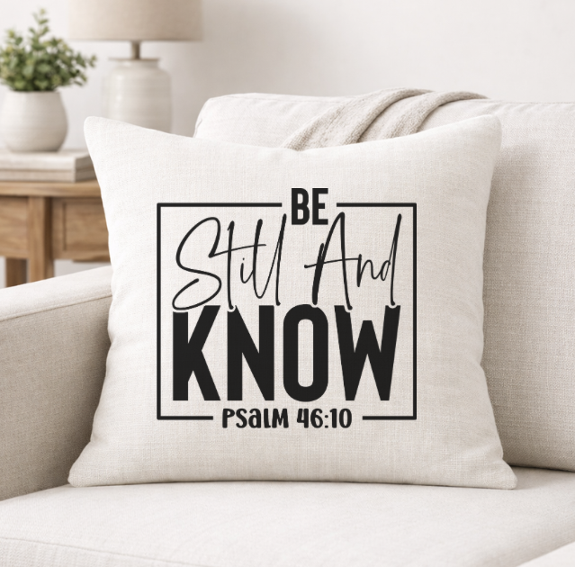 Be Still and Know – Faith-Inspired Linen Throw Pillow