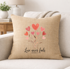 Love Never Fails – Faith-Inspired Linen Throw Pillow