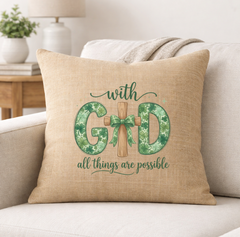 With God All Things Are Possible – Faith-Inspired Linen Throw Pillow