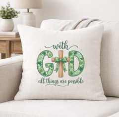 With God All Things Are Possible – Faith-Inspired Linen Throw Pillow