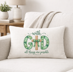 With God All Things Are Possible – Faith-Inspired Linen Throw Pillow