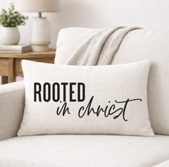 Rooted in Christ – Faith-Inspired Linen Throw Pillow