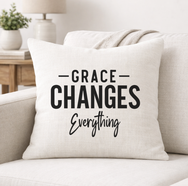 Grace Changes Everything – Faith-Inspired Linen Throw Pillow