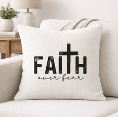 Faith Over Fear – Faith-Inspired Linen Throw Pillow