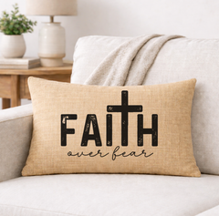 Faith Over Fear – Faith-Inspired Linen Throw Pillow