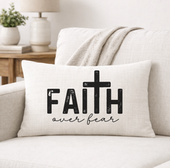 Faith Over Fear – Faith-Inspired Linen Throw Pillow