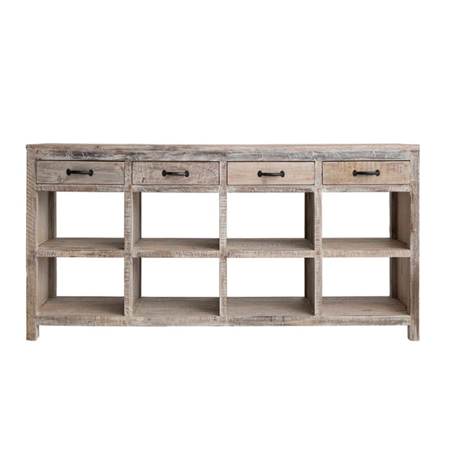 Reclaimed Wood Sideboard w/ 4 Drawers &amp; 8 Sections, Bleached Finish