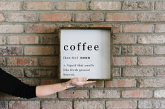 Coffee Noun Wood Sign: White