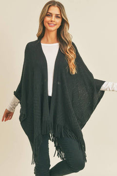 Herringbone Knit Fringe Ruana