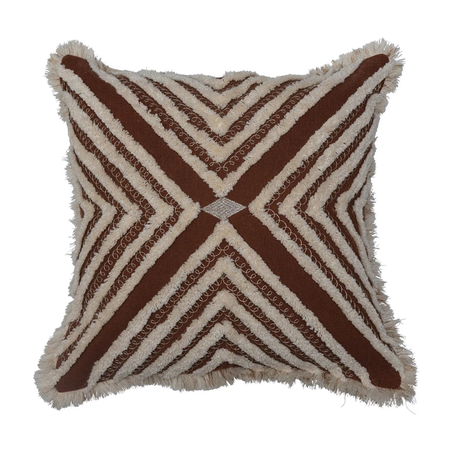 Square Cotten Blend Tufted &amp; Embroidered Pillow