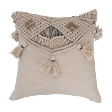 Load image into Gallery viewer, Woven Cotton &amp; Jute Macrame Pillow with Tassels
