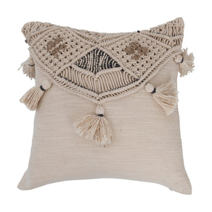Woven Cotton & Jute Macrame Pillow with Tassels
