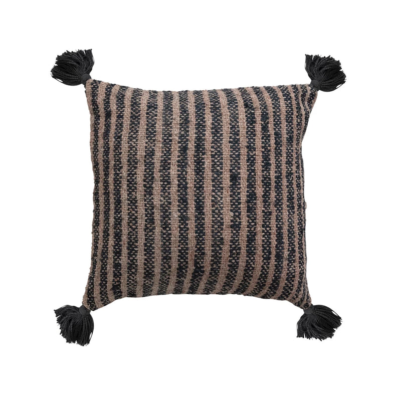 Woven Cotten Pillow w/ Stripes & Tassels