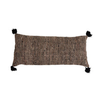 Woven Cotton Striped Lumbar Pillow with Chambray Back &amp; Tassels