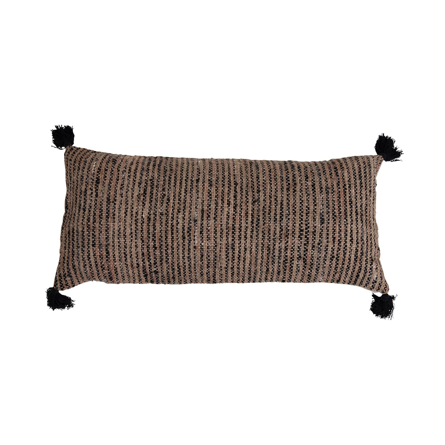 Woven Cotton Striped Lumbar Pillow with Chambray Back &amp; Tassels