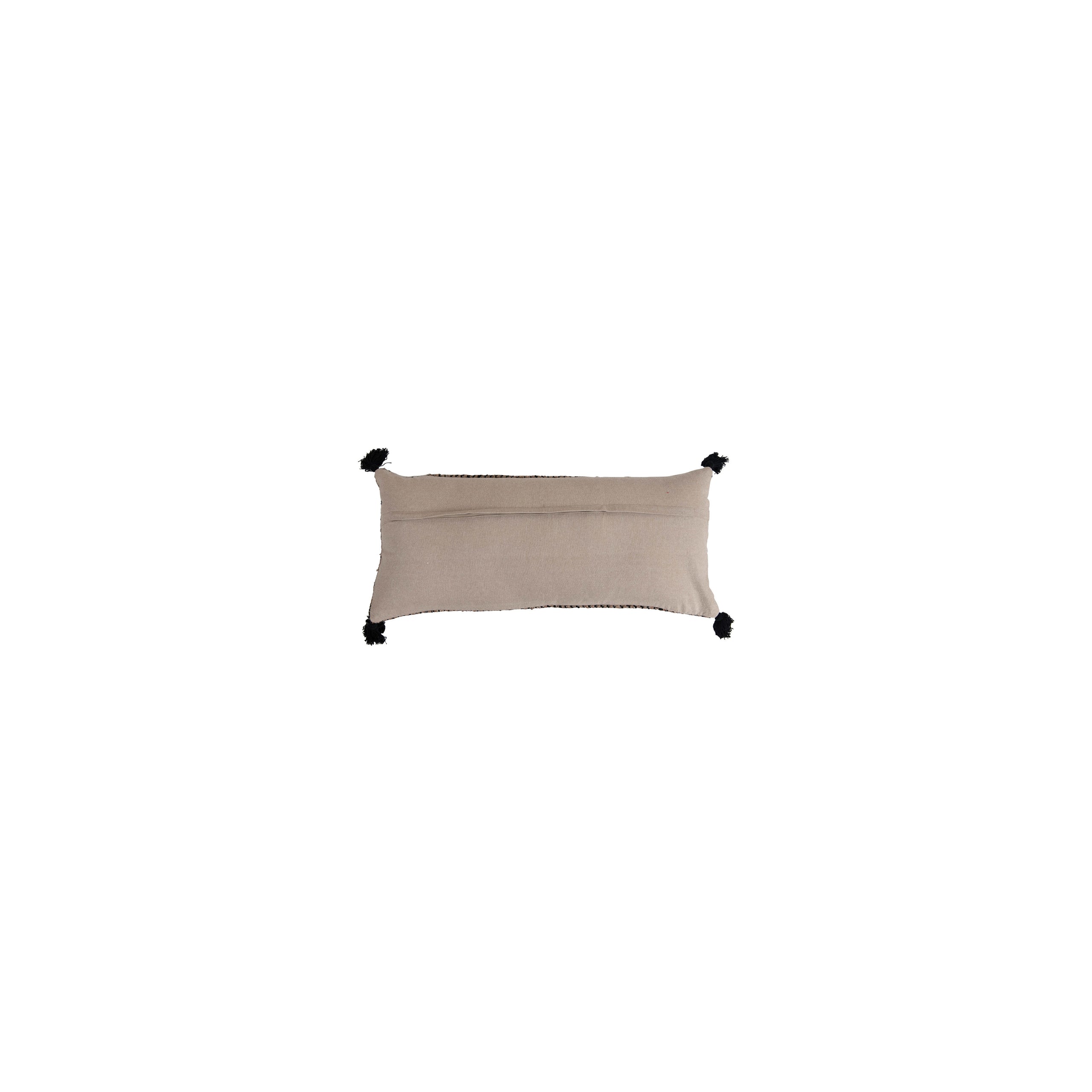 Woven Cotton Striped Lumbar Pillow with Chambray Back &amp; Tassels