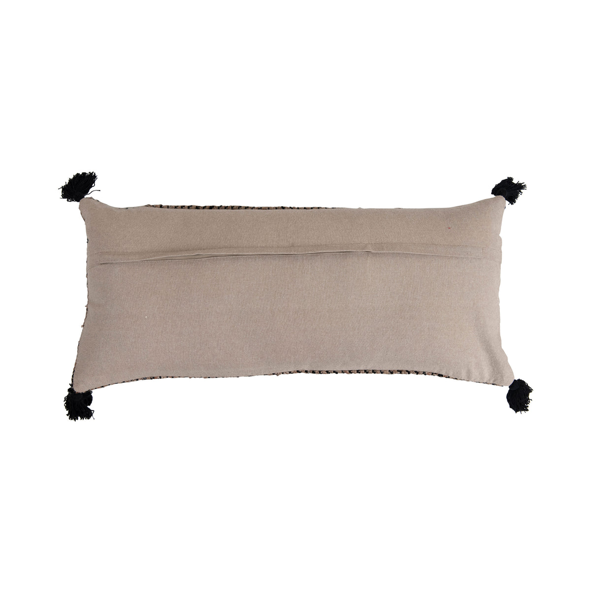 Woven Cotton Striped Lumbar Pillow with Chambray Back &amp; Tassels